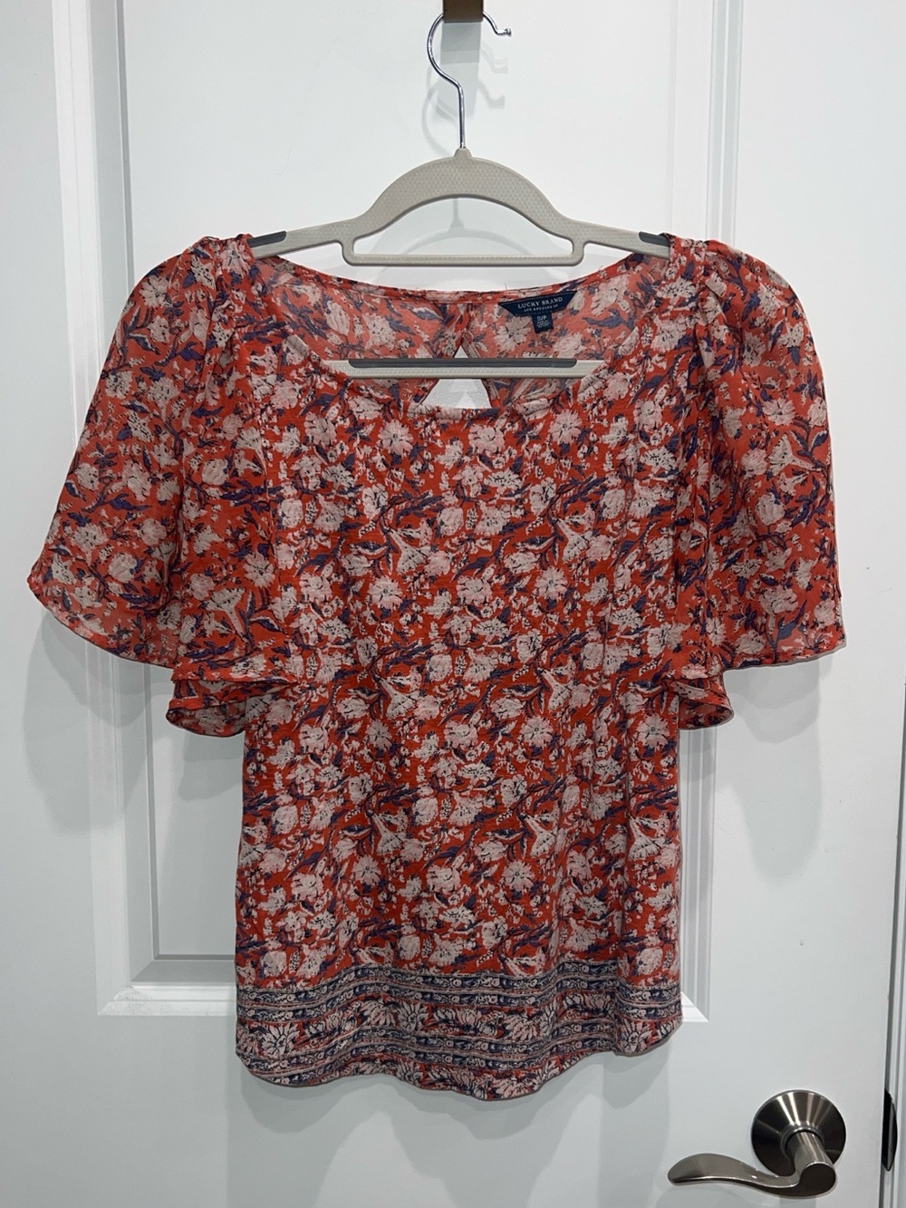 Lucky Brand Women’s Floral Flutter Sleeve Boho Open Back Size Small